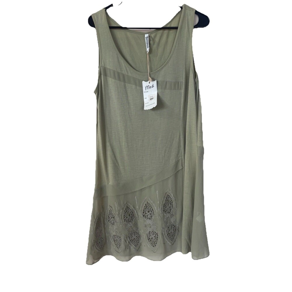 Monoreno sage green embroidered sleeveless Tunic Size M
